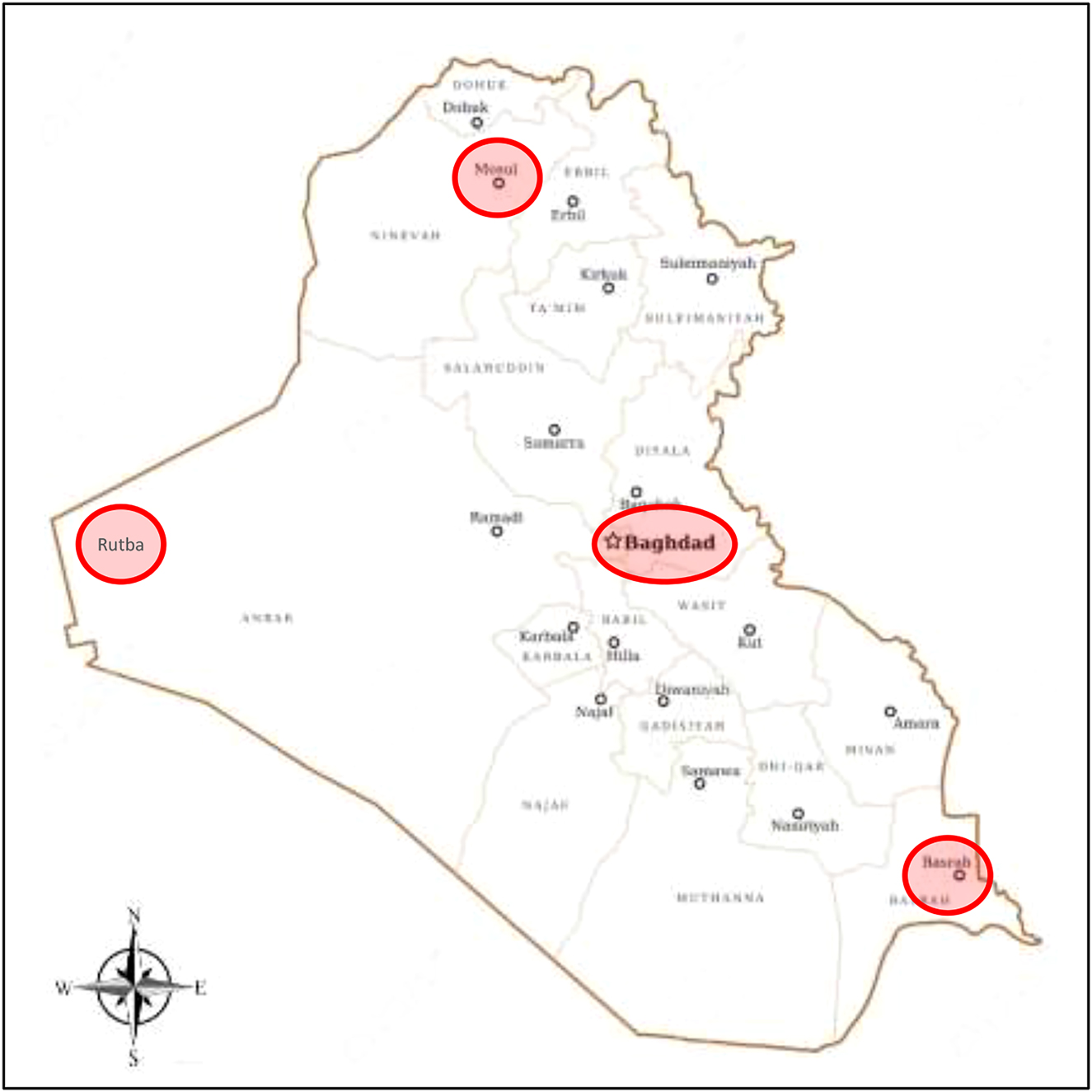 Figure 1: 
					A map of Iraq with the main cities (Hassan et al. 2021).
				