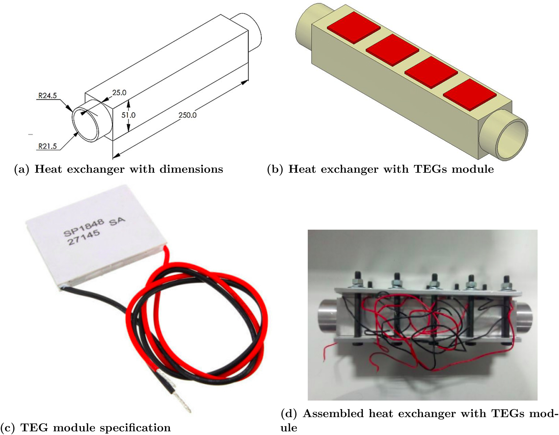 Figure 1: 
Thermoelectric generators assembled in heat exchanger.
