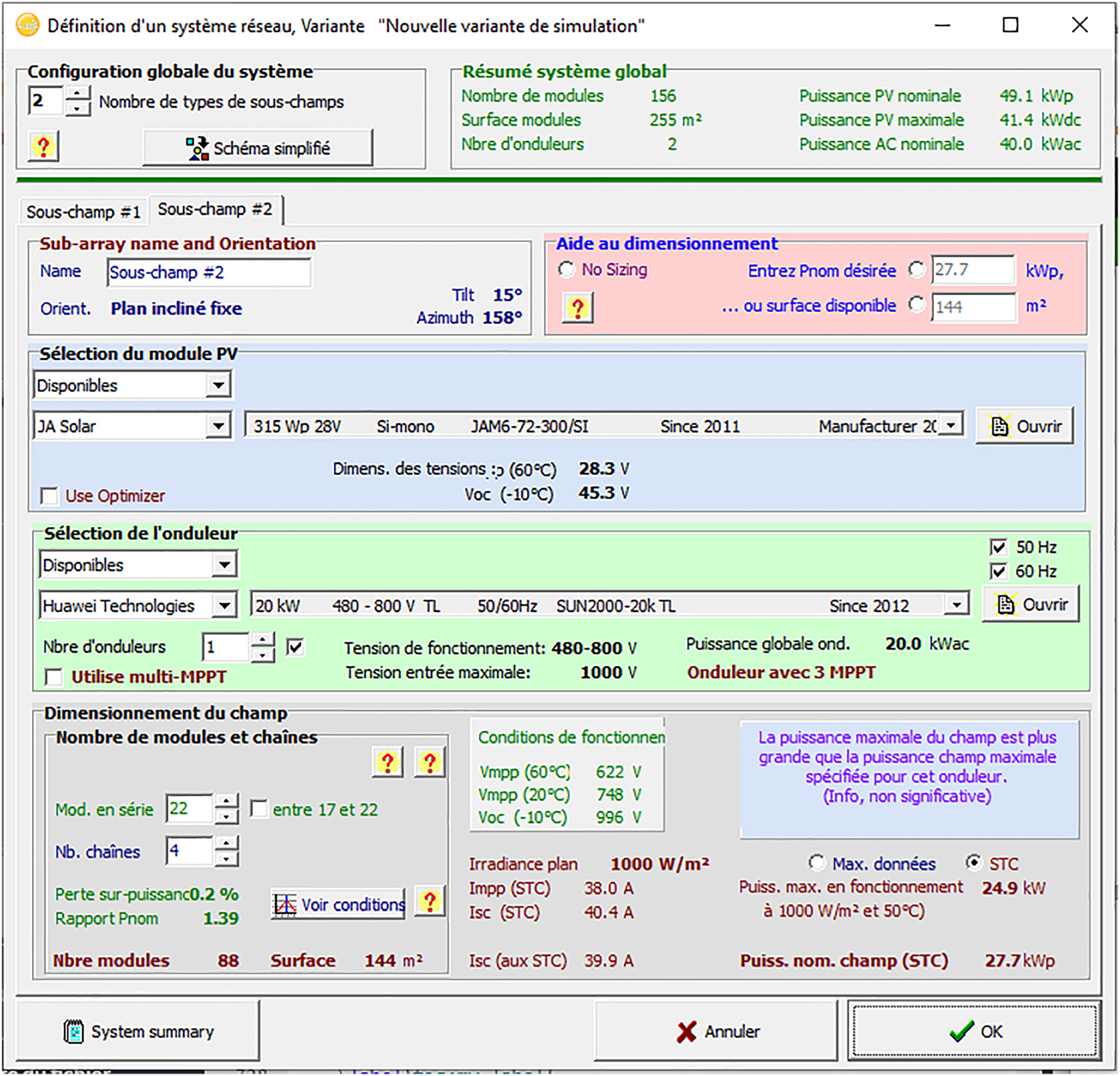 Figure 6:
PVSYST project design the F. Letter.