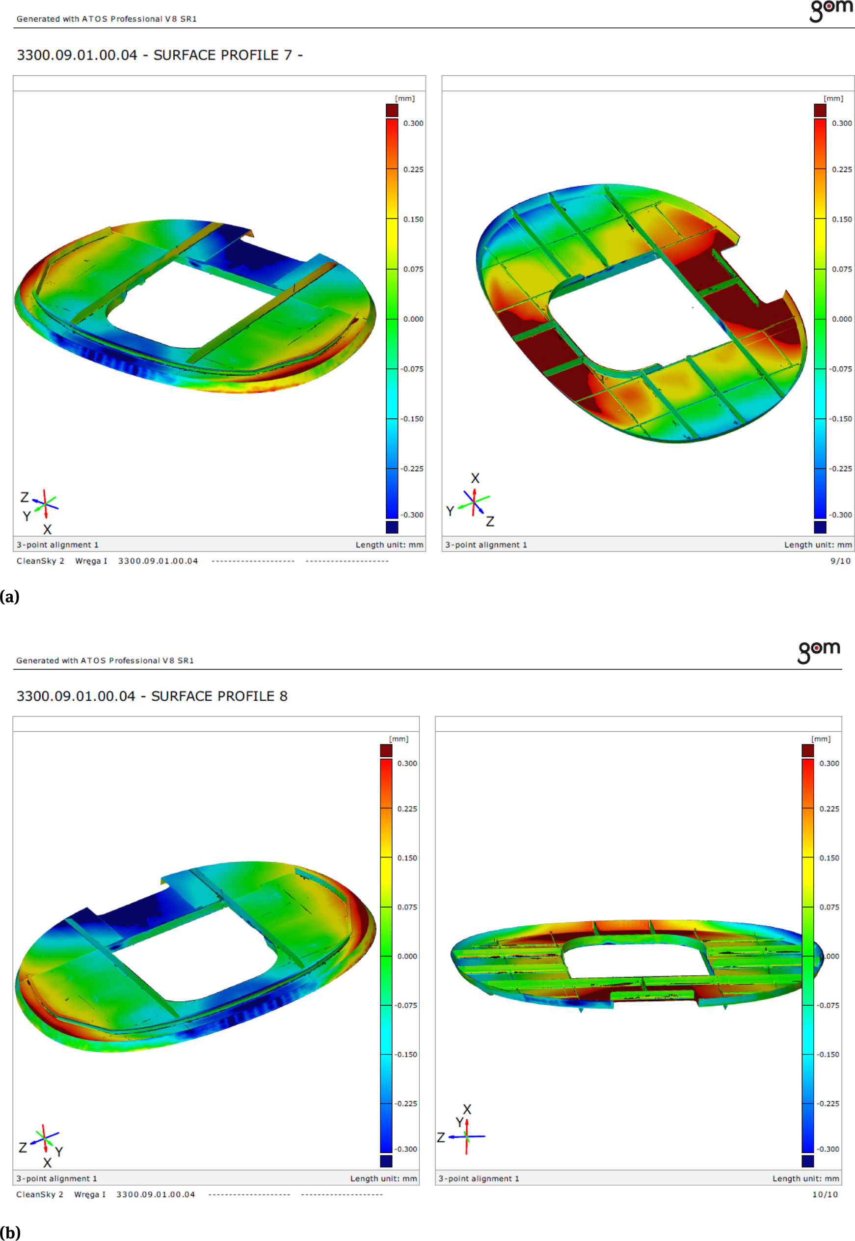 Figure 5 The maps of the linear dimensions and displacements of the frame elements after the mechanical machining