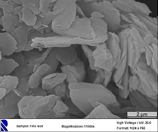 Figure 3 SEM image of the fine soil, magnification of 11000x