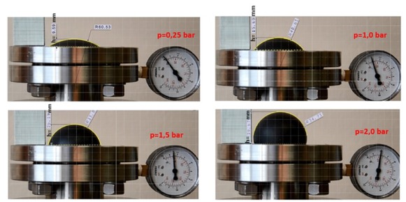 Figure 8 The deflection of the rubber samples under increasing pressure.