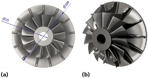 Figure 5 3D model with dimensions (in milimetres) of turbine disc