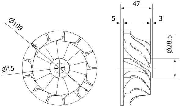 Figure 11 Dimensions (in millimetres) of the basic version of the turbine disc