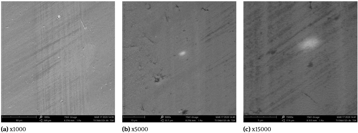 Figure 11 Surface morphology of the wear traces after techncal dry friction (TDF) for Ti13Nb13Zr a-C:H