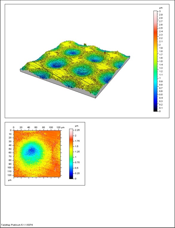 Figure 1 Isometric view of sample obtained with parameters: power 4W, frequency 133,33kHz, fluency 3,7 J/cm2