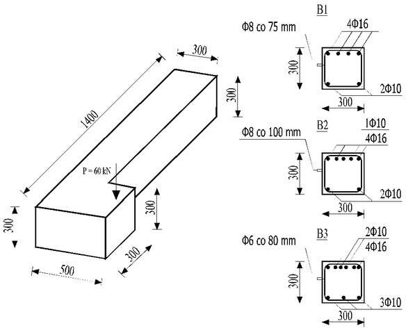 Figure 4 Geometry and reinforcement of the analysed beams