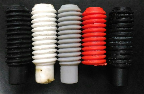 Figure 13 Worm gears printed under different printing settings