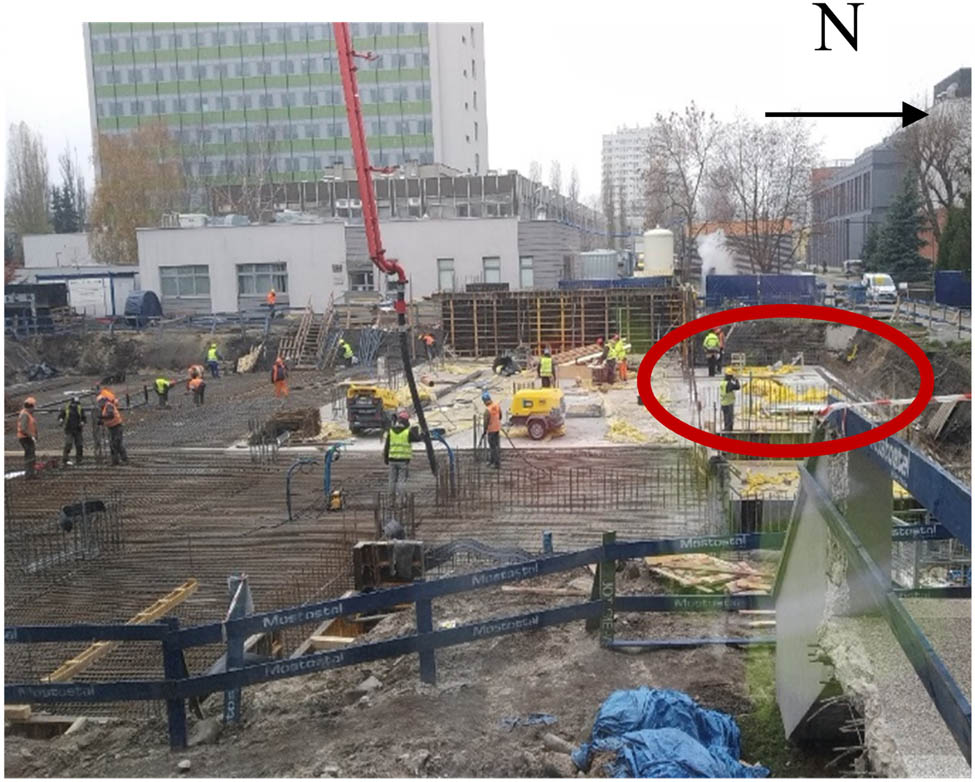 Figure 3 
                     An image showing the construction site marking the shielding location during the concrete casting. Own source, 25.11.2019.
                  