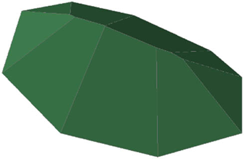 Figure 3
Roof (a straight skeleton) over the convex polygon from Figure 1 in 3D visualisation, realised with 3D commands: EXTRUDE, TAPER FACES in the AutoCAD software environment in 2013.