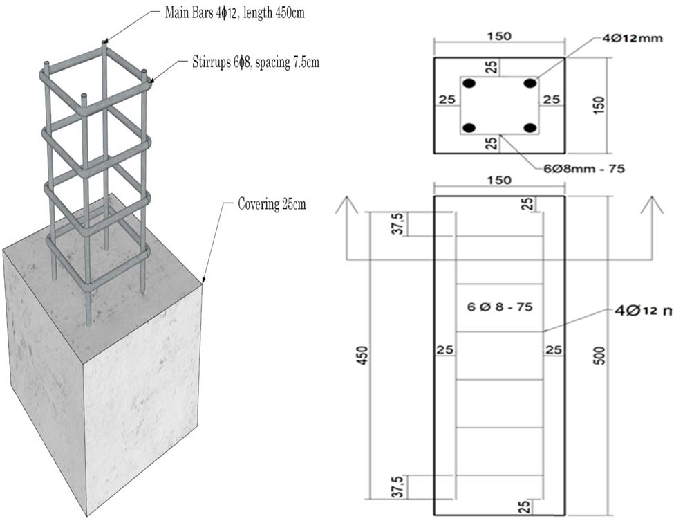 Figure 1 
                  3D geometry columns and reinforcement details.
               