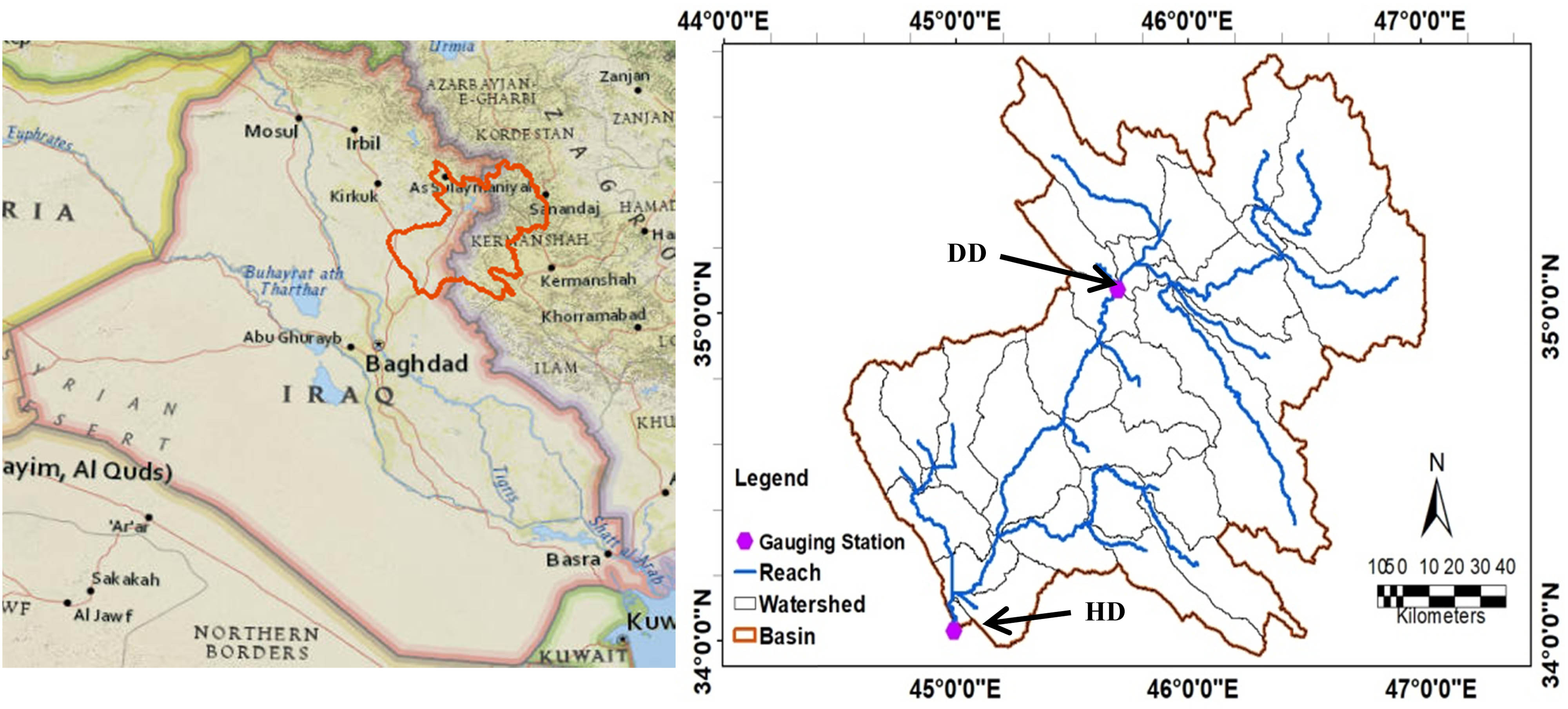 Figure 1 
               Location map for the watershed of Diyala River.
            