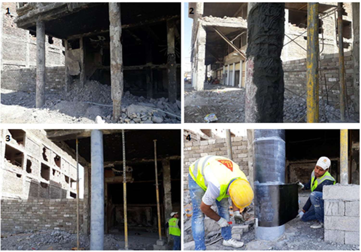 Figure 2 
               Steps involved in repairing and strengthening RC columns in Al-Mosul city.
            