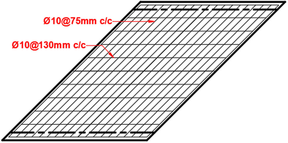 Figure 2 
               Skew plate steel reinforcement.
            