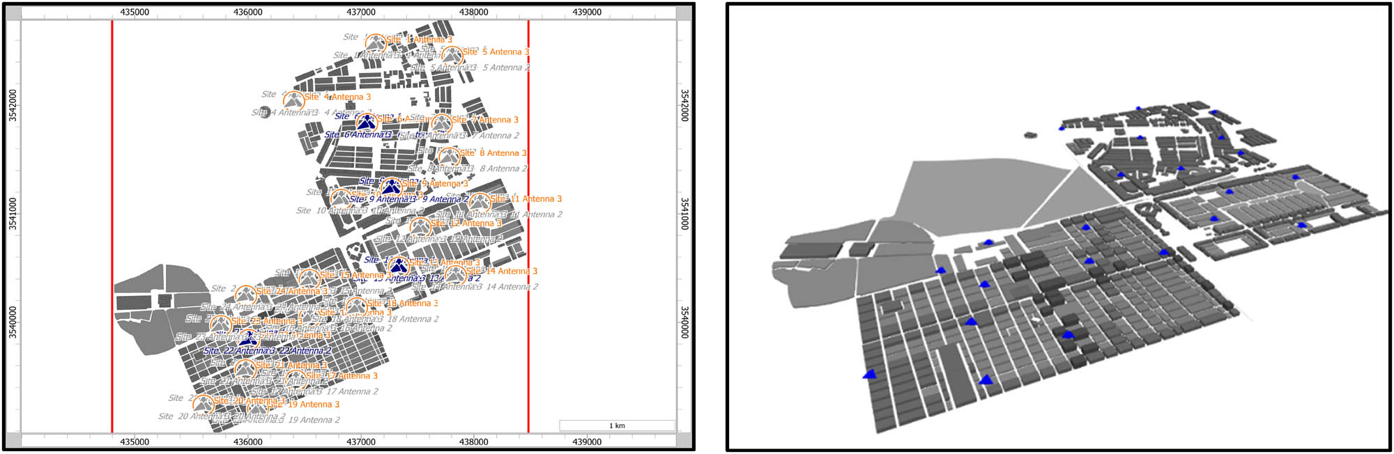 Figure 3 
               The available 
                     
                        
                        
                           
                              
                                 T
                              
                              
                                 x
                              
                           
                        
                        {T}_{x}
                     
                   towers in the targeted zone by the study.
            