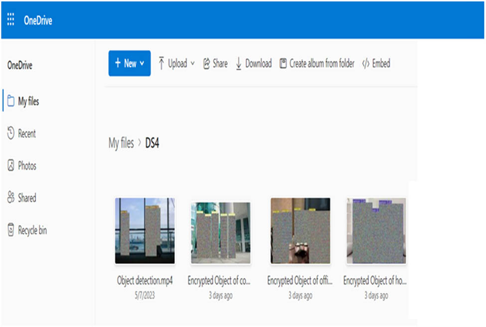 Figure 9 
                  Screenshot of uploaded encrypted videos in the OneDrive cloud.
               