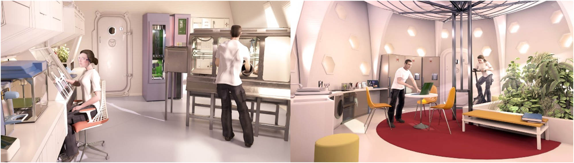 Figure 4 
                  The wardroom of the X-House is also called a multipurpose room or mess house [80] images credit SEArch+/Apis Cor.
               