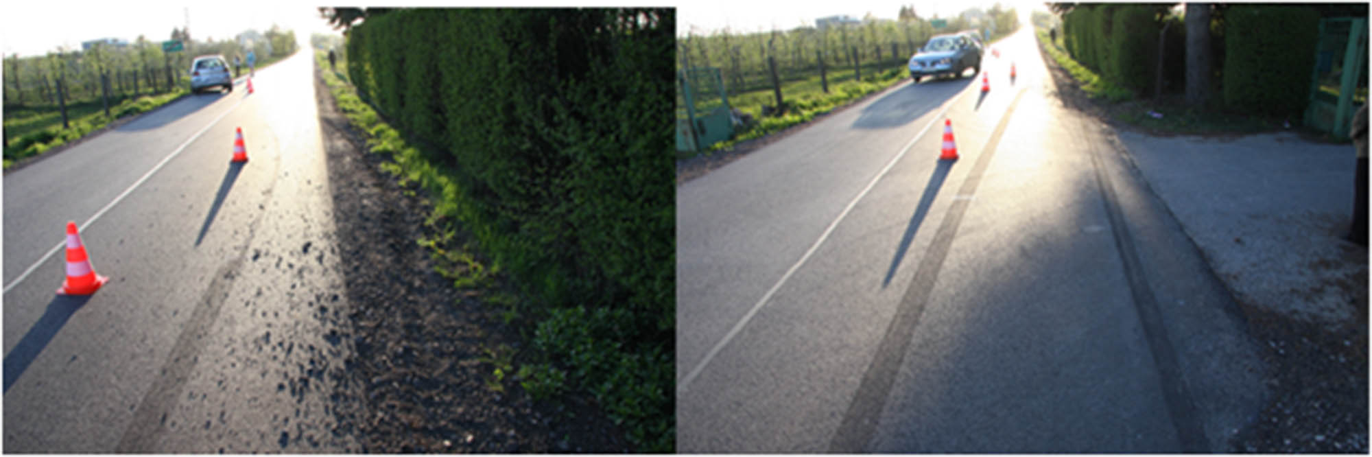 Figure 4 
                  Vehicle braking traces at the scene of the accident [47].
               