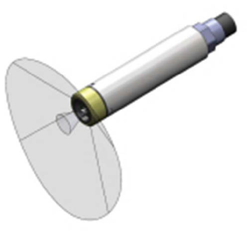 Figure 2 
                     OBS-3+ emitted light and detector cones.
                  