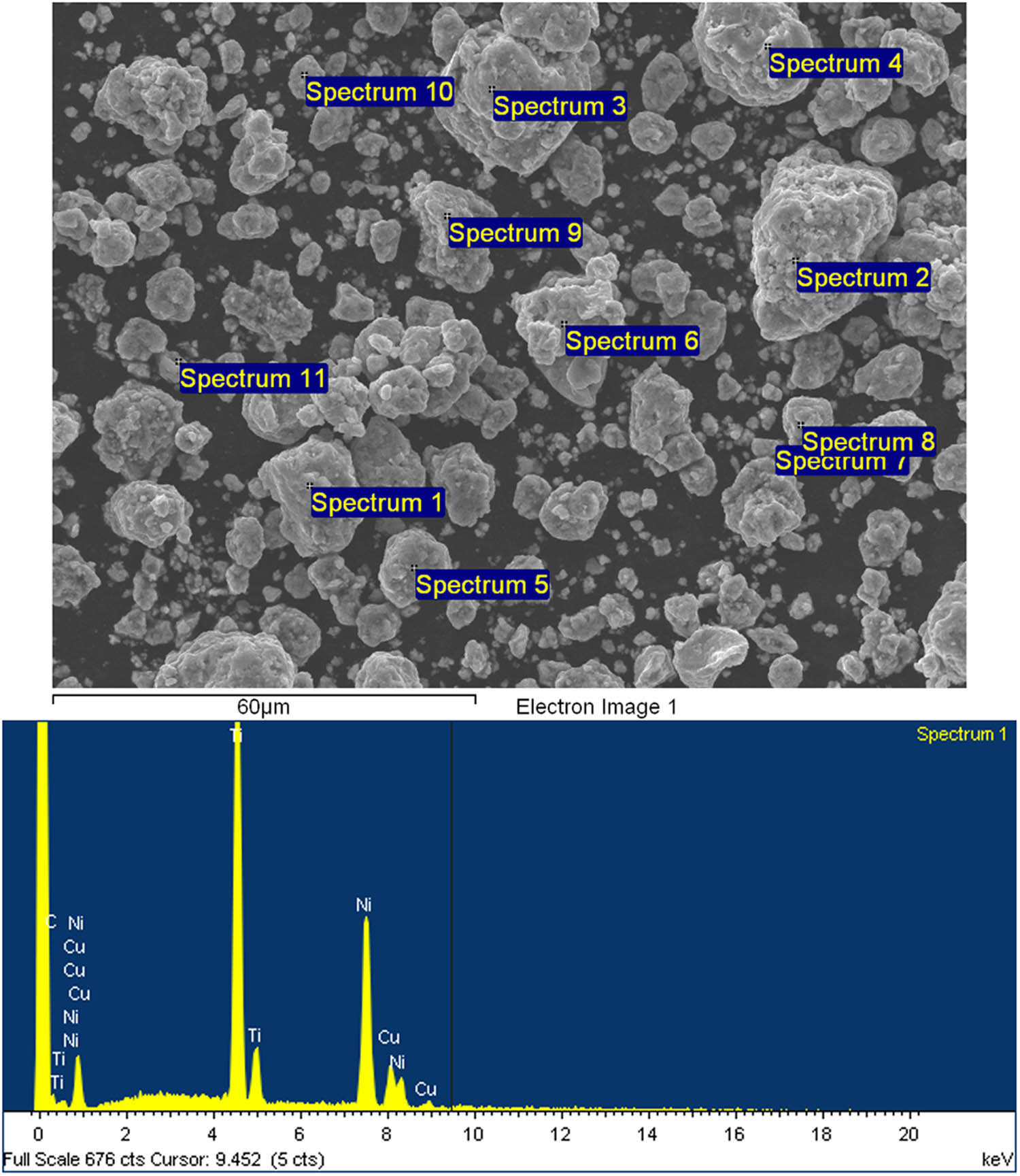 Figure 7 
               Results of point energy-dispersive X-ray spectroscopy using SEM.
            