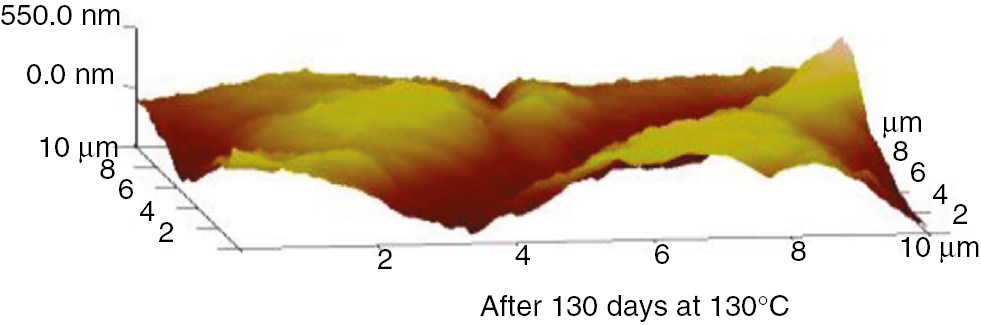 Figure 26: AFM three-dimensional images of the insulation paper at 130°C.