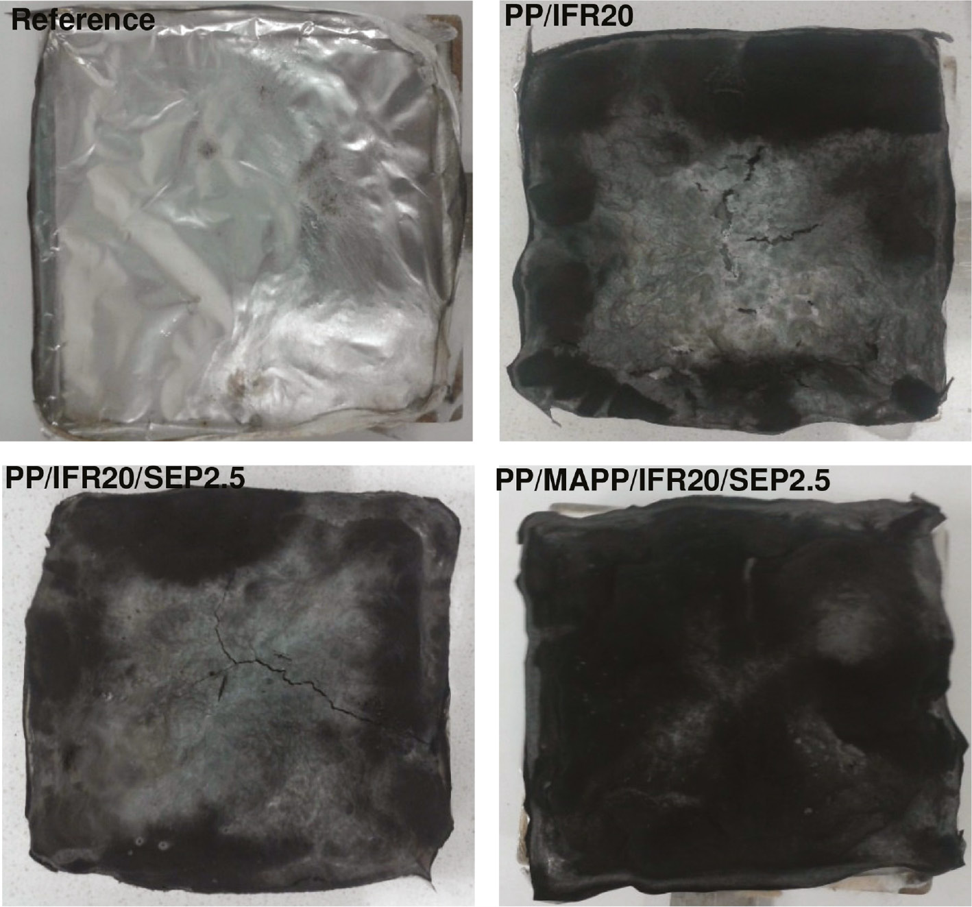 Figure 3: Residues after cone calorimeter tests.