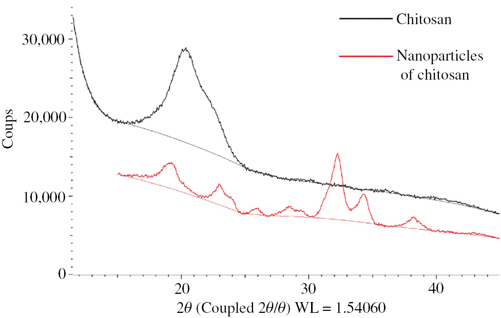 Figure 1: Diffractogram of chitosan and NCs.