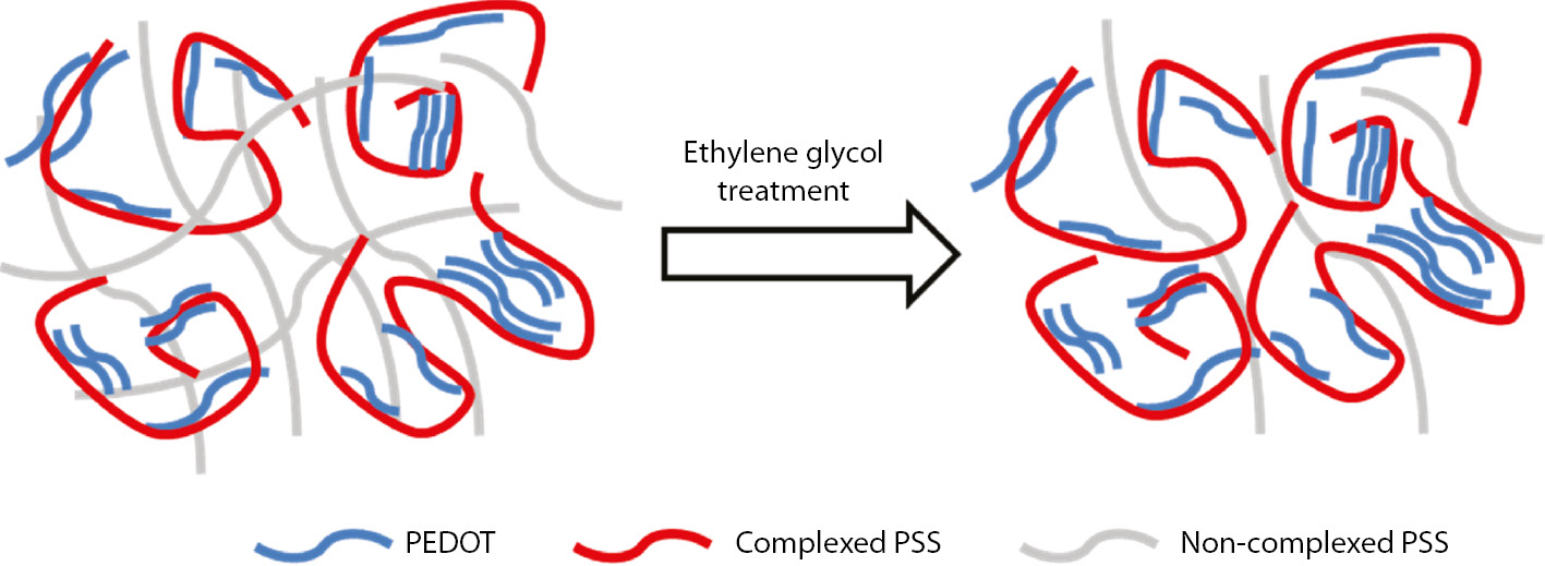 Figure 2: Schematic showing the morphological changes in the PEDOT:PSS film by ethylene glycol treatment.
