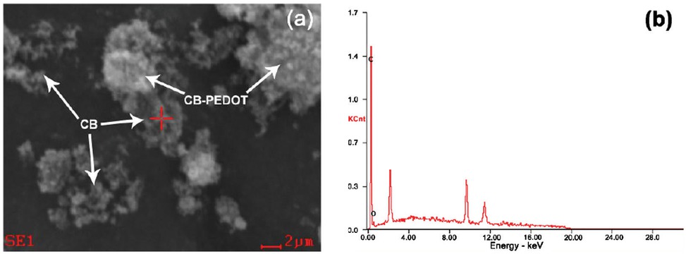 Figure 3 EDS analysis results of the surface of CB-PEDOT composite (CB:PEDOT=2:1).