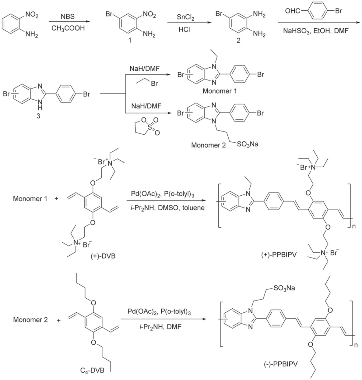 Scheme 1 Synthetic routes of monomers and polymers.