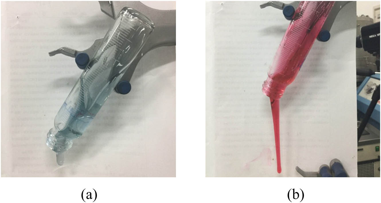 Figure 6 Effect of Cr3+ concentration on polymer gel. (a) Cr3+ concentration: 357.5 mg/L, (b) Cr3+ concentration: 200 mg/L.