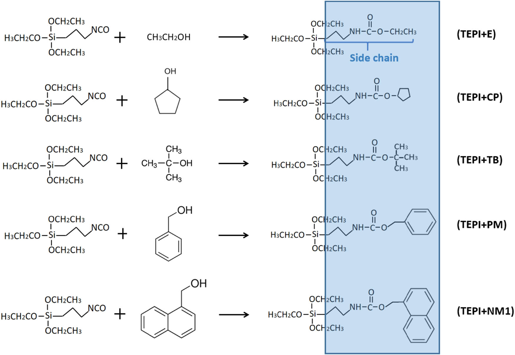 Figure 4 
                     Scheme of reaction of TEPI with different alcohols.