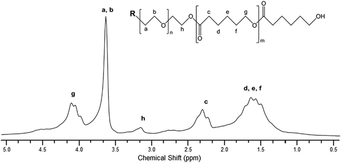 Figure 2 
                  
                     1H NMR spectrum of the PCL–PEG–PCL triblock copolymer.
               