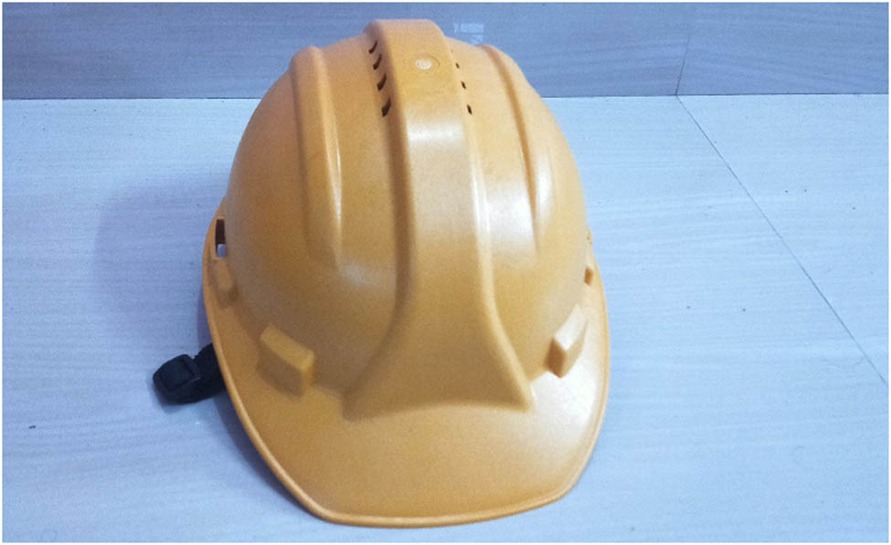 Figure 3 
                  Fabricated helmet shell from HDPE/TPW composite in Concord Helmet & Safety Products Pvt. Ltd.