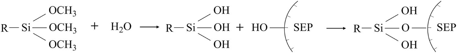 Figure 3 
                  Schematic reaction of coupling agent modified SEP.