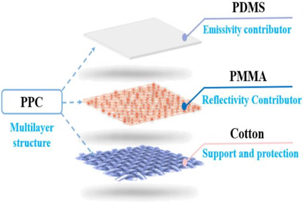 Figure 1 
                  Structural diagram of three-layered PPC materials.