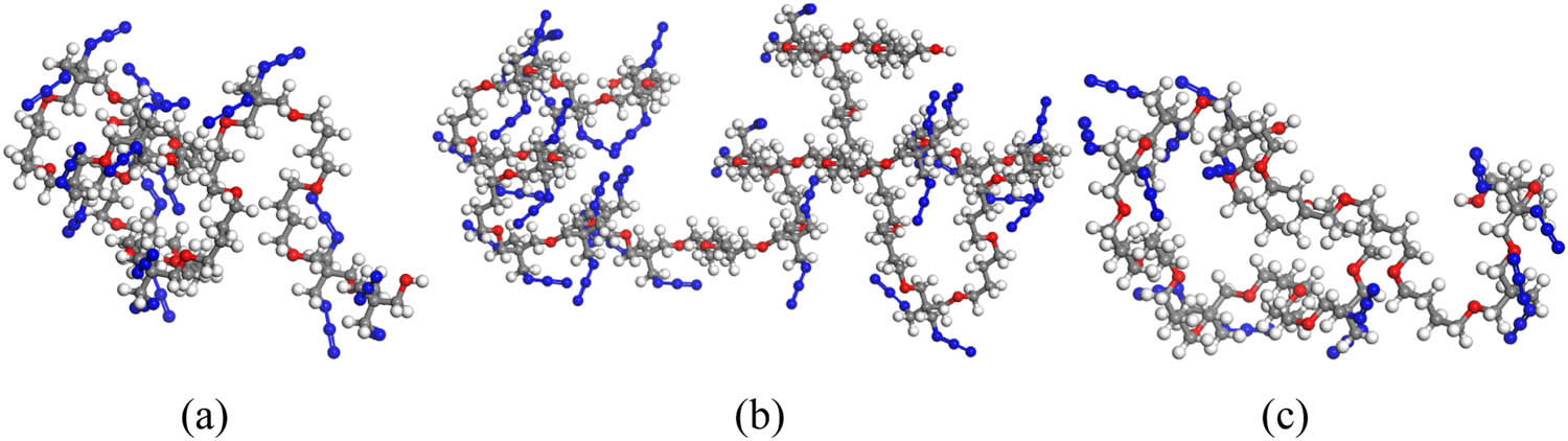 Figure 2 
                  Segments of the decomposition reaction during thermal oxidative aging: (a) Segment_1, (b) Segment_2, and (c) Segment_3.