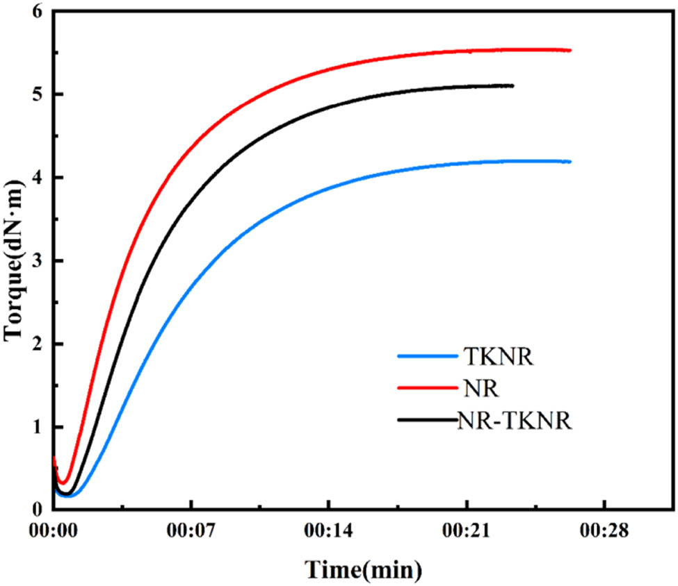 Figure 1 
                  Curing curves of the rubber compounds.
               