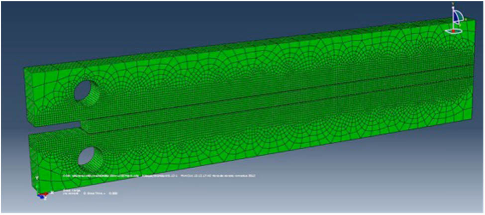 Figure 11 
                  Modelling of an MCB specimen for FEM simulation.
               