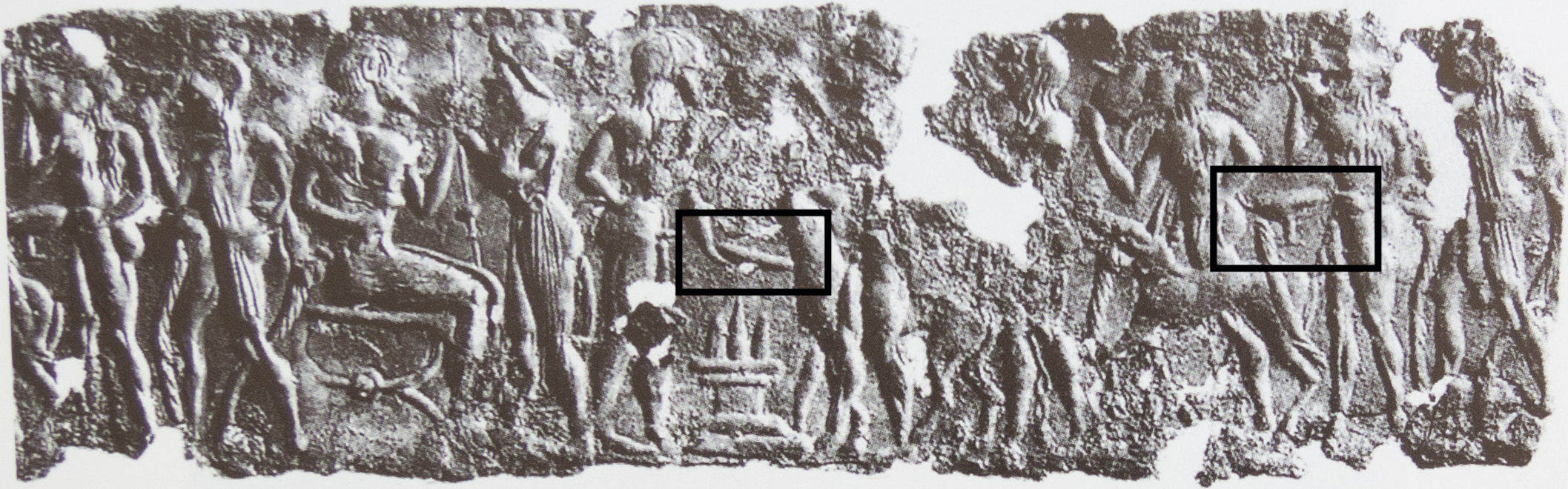 Fig. 14 Vatican Mus. Greg. Etrusca inv. No. 12268 from Bomarzo. Figure second from right holds a kylix; figure at middle holds phiale over an altar. PHOTO © VATICAN MUSEUMS, ALL RIGHTS RESERVED.