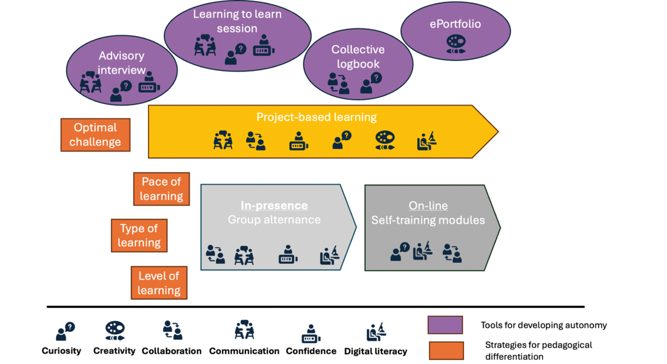 Figure 4 
Illustration of the 6 transversal competencies selected and involved in the different elements of the system.