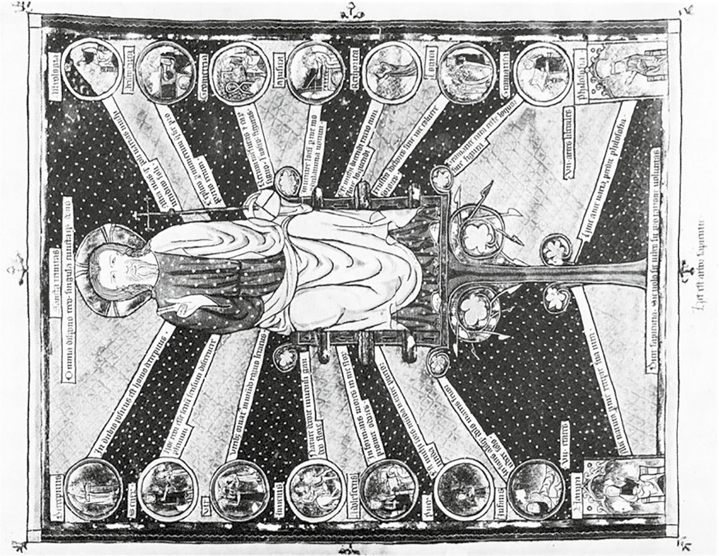 Abb. 5 Arbor sapientie. Paris, Bibliothèque nationale de France, Ms. fr. 9220, fol. 16r. Vrigier de solas, Picardie, um 1300, in: WIRTH, Von mittelalterlichen Bildern (wie Anm. 109), Abb. 8.