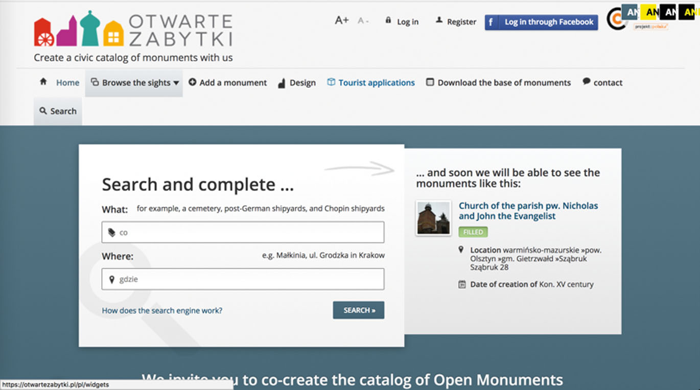 Image 1 Open Monuments homepage screenshot (Otwartakultura 2018)