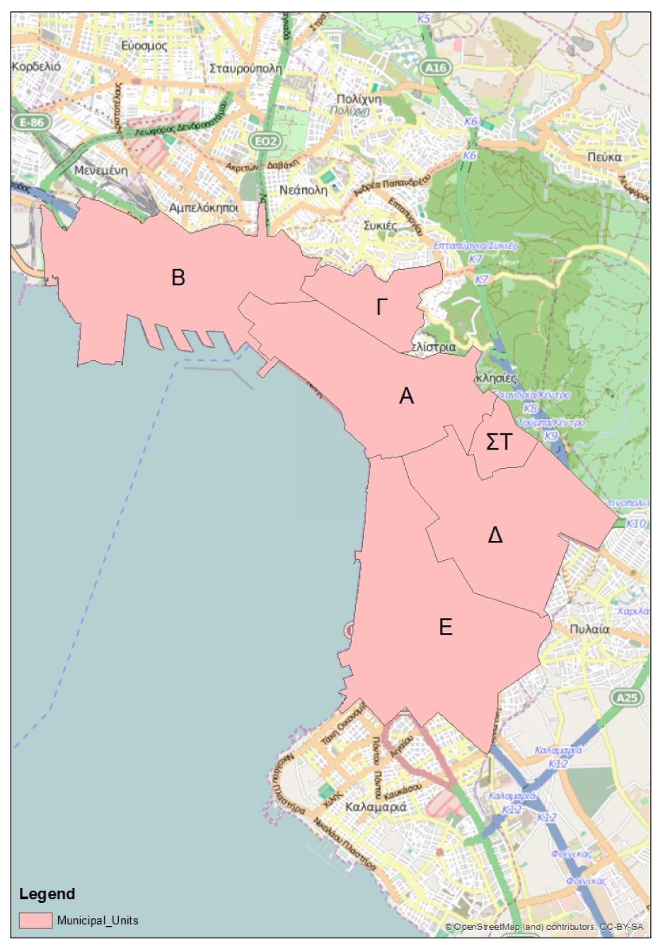 Figure 1 Municipal Districts of the Municipality of Thessaloniki. Source: Municipality of Thessaloniki, data processing by the authors
