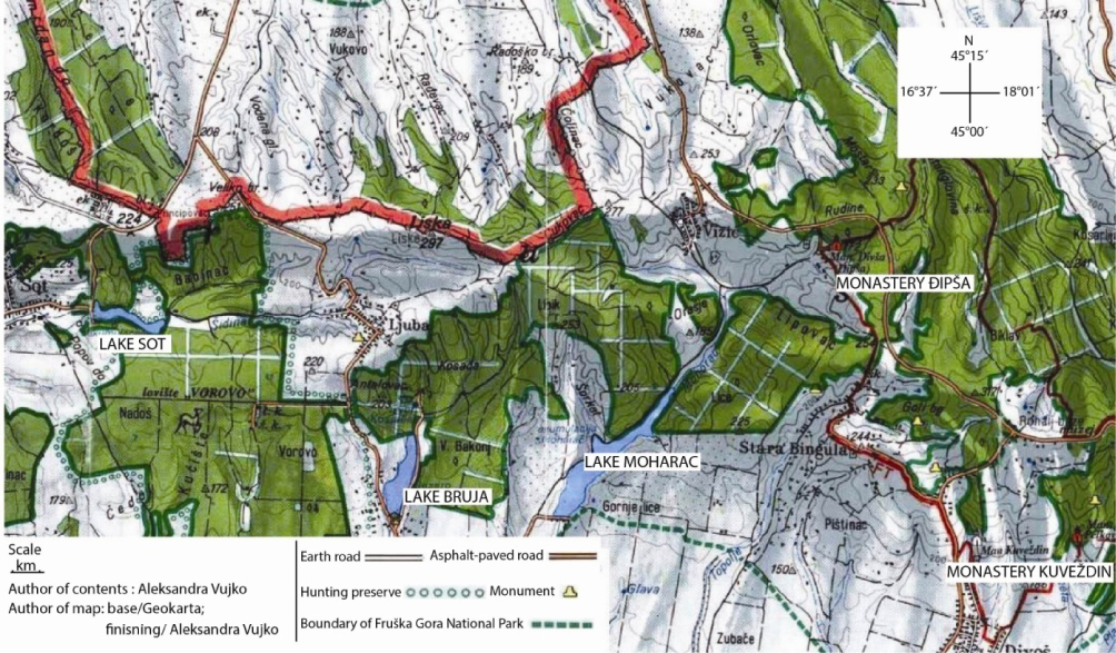 Figure 2 The western part of the Fruška Gora National Park. (Source: base Geokarta - finishing A. Vujko)
