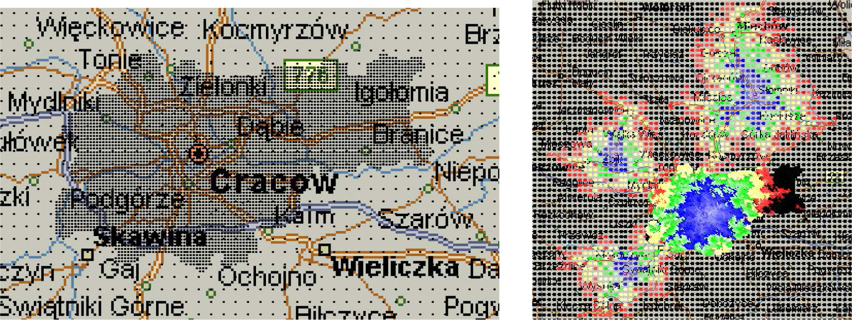 Figure 1 Grid example for Cracow and neighborhood