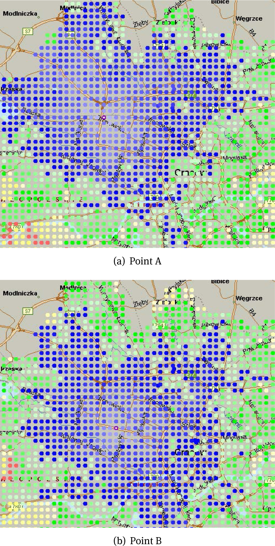 Figure 6 An example of real-time coverage map. The ambulace is marked as a violet circle with a white dot.