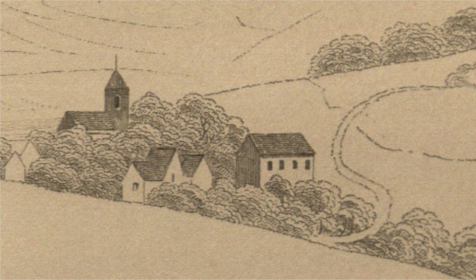 Figure 2 Loess landscape, a sketch by Charlotte Hibbert; the village of Eich, near the Laacher See.