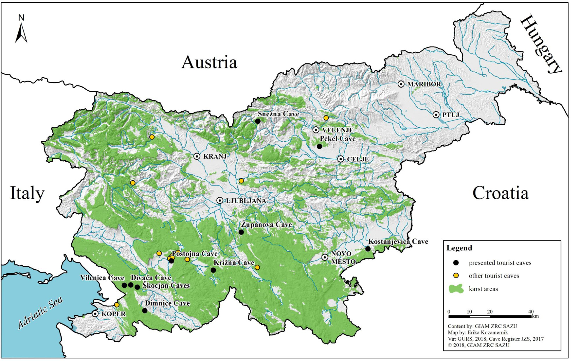 Figure 2 The location of tourist caves included in the study.
