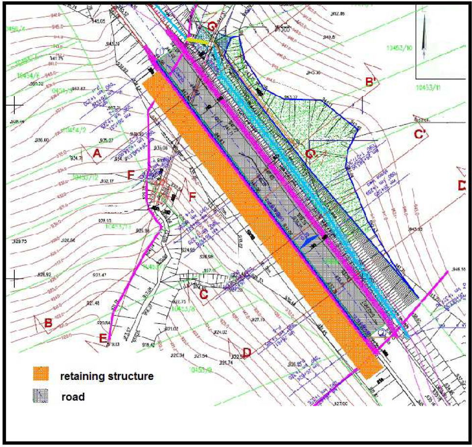 Figure 2 Plan of development within the landslide and the local road.